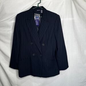 Hillard & Hanson Women's Navy Pinstripe Suit Jacket 16